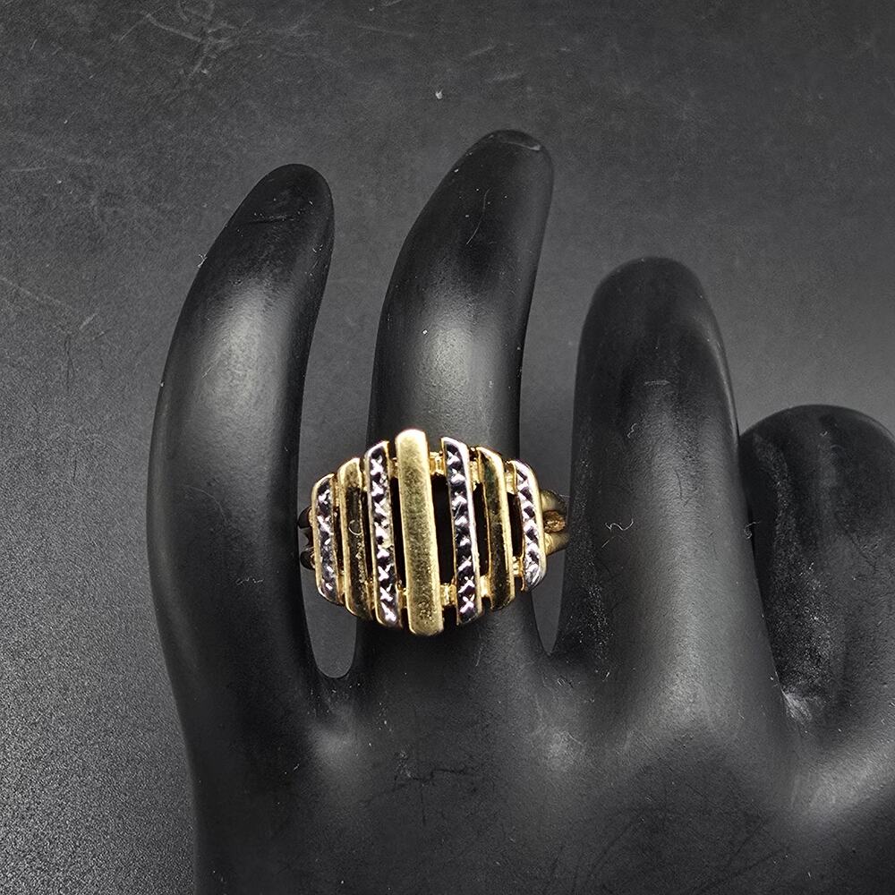 18K Gold Electroplated Ring Striped Two Tone Size 5.5